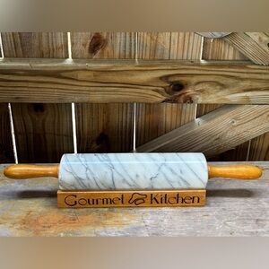 Vintage Gourmet Kitchen Solid Marble Pastry Dough Baking Rolling Pin & Stand